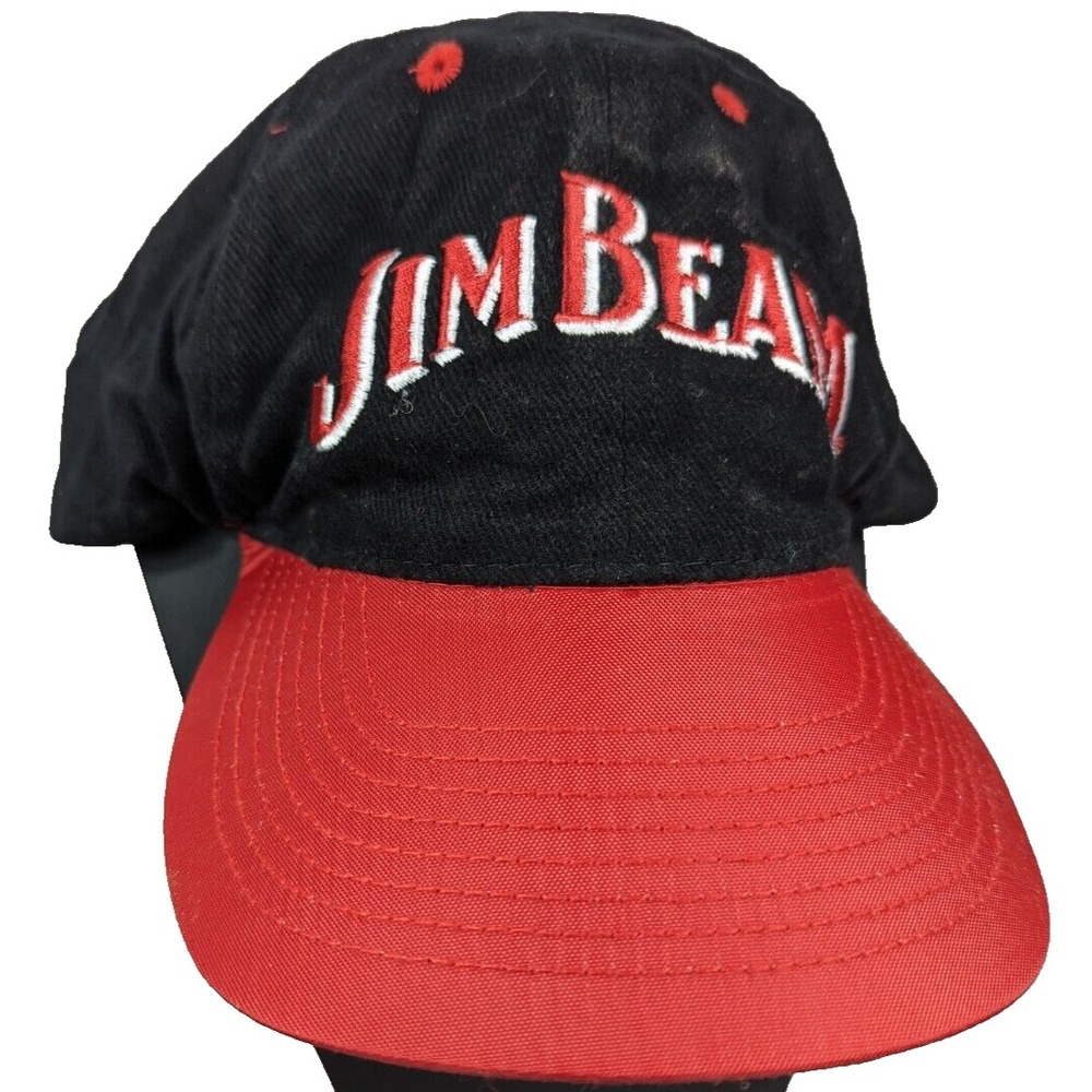 Vintage 90s Jim Beam Snapback Hat Cap Black Red Retro Liquor Promo with Box‎